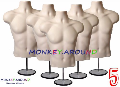 5 MALE MANNEQUIN Flesh Dress Torso Body Forms 5 HANGER +5 STAND,DISPLAY CLOTHING