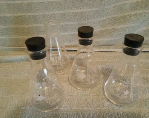 QTY.4;KIMAX;125mL;NO. 26500 Flask Lab Beaker,(3) WITH #5 BLACK STOPPER