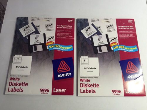 Lot 2 -AVERY 5996 White Diskette Labels 90 Each (180 Total) SHEETS New (L)