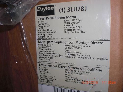 Motor  DAYTON 3LU78J AG ASSOCIATES 1/3 HP Direct Drive Blower Motor 208-230VAC 1