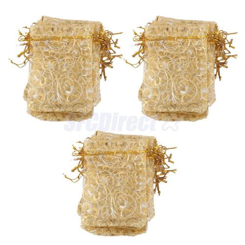 100x Gold Eyelash Organza Jewelry Pouch Wedding Party Favor Gift Bag 12x9cm