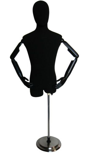 MN-603 1 PC BLACK VELVET Men&#039;s Egghead Dress Form with Articulate Arms