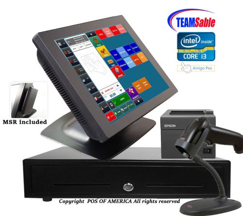 Team sable i3 retail complete touch station 4gb msr windows 7 with amigo pos new for sale