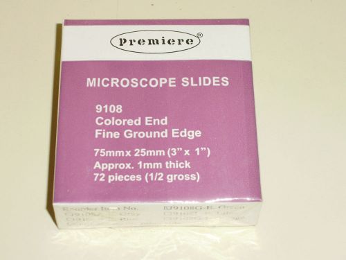 Box of 72  Microscope Slides 75mm x 25mm (3&#034; x 1&#034;), green colored end, 9108G-E