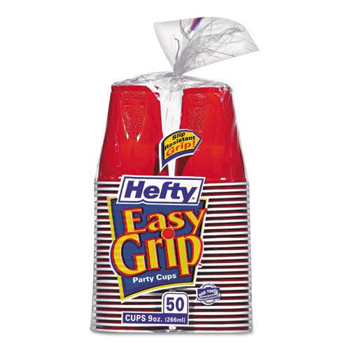&#034;Easy Grip Disposable Plastic Party Cups, 9 Oz, Red, 50/pack&#034;