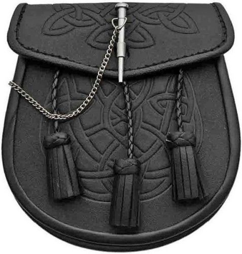 Pakistan pa3344 celtic knot sporran w/pin leather black 7.75&#034;x7.125&#034; for sale