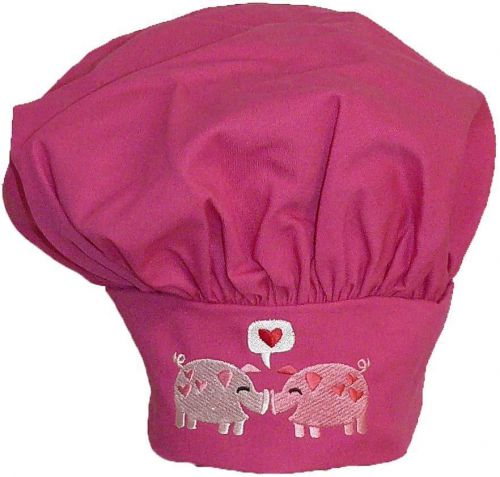 Pigs &amp; Hearts Chef Hat Youth Child Hot Pink Adjust Piggy Pig Pair Love Monogram