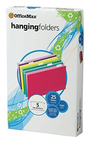 OfficeMax Hanging Folders Legal Size 1/5 Cut Assorted Primary 25/bx