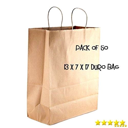 50 Paper Retail Shopping Bags KRAFT with Rope Handles 13x7x17, New
