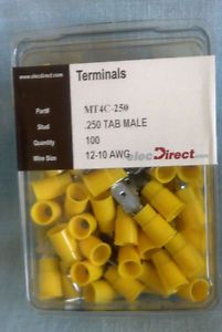 **100 Pieces**  .250&#034; INSULATED SPADE TERMINAL AWG12/10 Male
