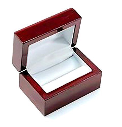 Double Ring Jewelry Storage Box Holder White Faux Leather Lined Rosewood Stained