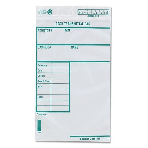 Quality Park Poly Cash Transmittal Bags, 6 x 9 Inches, Clear, Pack of 100