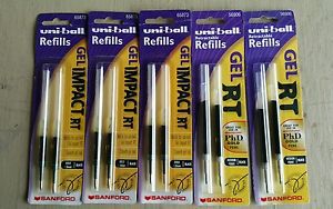 Uniball Gel Impact RT Retractable Pen Refills, 3 Bold &amp; 2 Medium Point, Black