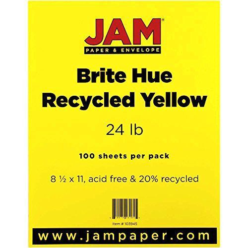 JAM Paper? 8 1/2 x 11 Paper - Recycled 24 lb Brite Hue Yellow - 100 sheets per
