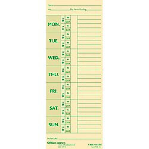 Office Depot Time Cards With Deductions, Weekly, Monday-Sunday Format, 2-Sided,