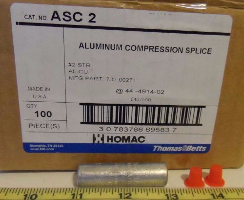 Box of 100) Homac ASC2 #2 Str Aluminum Compression Splice Crimp Cable Connector