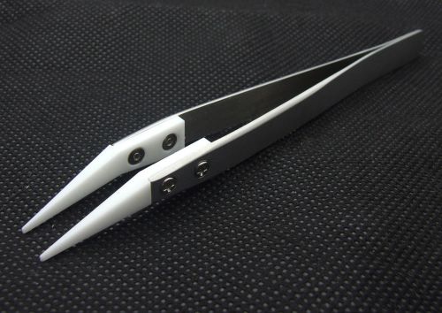 IC SMD Ceramic Tweezers White with SS Handle Heat Resistant 1000°C Non Conductive
