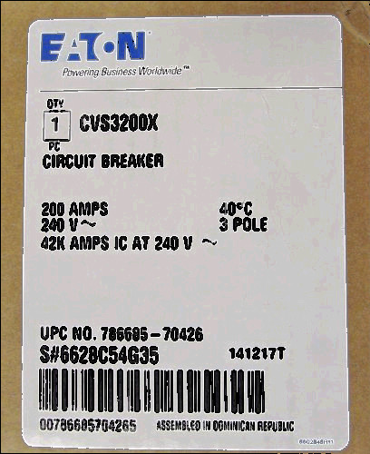 100 amp 3 pole breaker for sale, Eaton cutler hammer cvs 42k circuit breaker 200 amps 3 pole cvs3200x