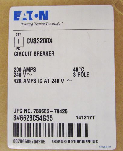 Eaton cutler hammer cvs 42k circuit breaker 200 amps 3 pole cvs3200x for sale