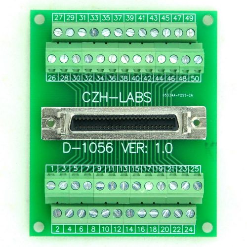 50-pin 0.05&#034; Mini D Ribbon/MDR Female Breakout Board, SCSI, Terminal Module.