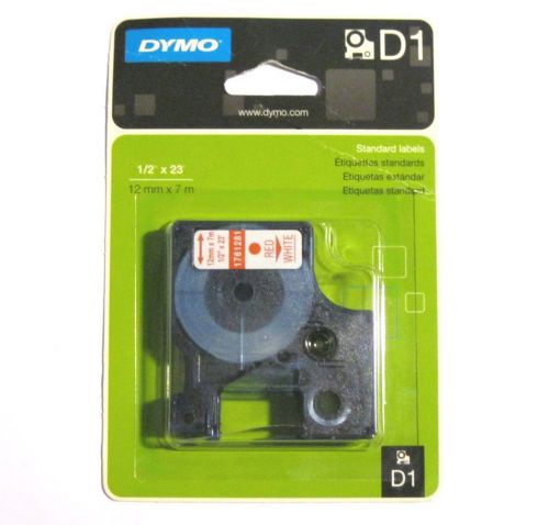 Dymo Standard Labels (D1) 1761281 Red On White 1/2&#034; x 23&#039; ... New