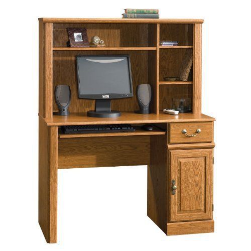 Computer desk with hutch home office workstation  study carolina oak cpu cabinet for sale