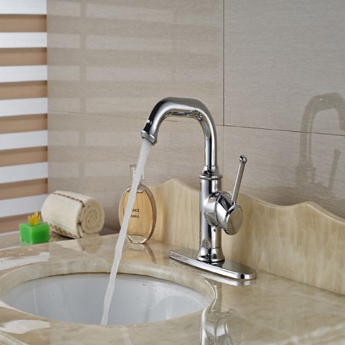 Modern Basin Faucet Chrome Cold&amp;Hot Water Faucet Sink Mixer Tap w/ Deck Plate