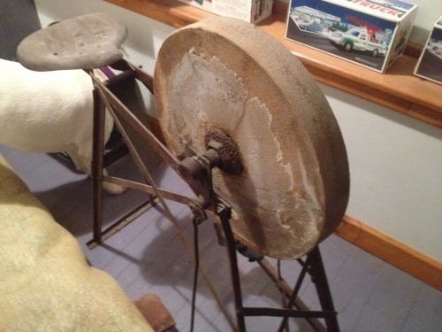 Antique Grinding Stone Pedal Wheel W/ Seat Sandstone Sharpener Primitive Ships