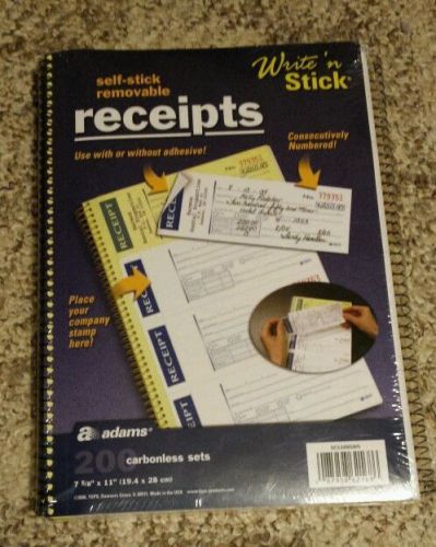3 Pack Receipt Books Write &#039;N Stick 600 Carbon-less Sets of Self Stick Receipts