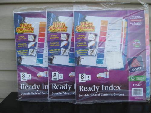 3 Sets Genuine Avery Ready Index Durable Table of Contents Dividers 1-8 11144