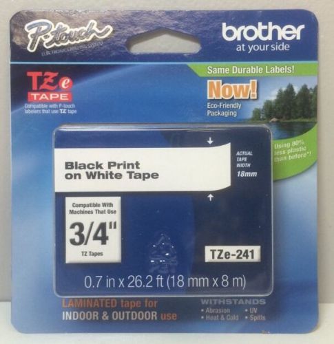Brother Laminated Tape Black On White 18Mm Tze241 Retail Packaging New
