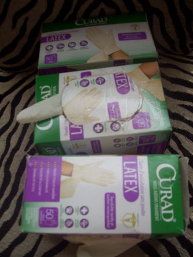 LOT OF 3 Curad universal size, powder free, latex gloves. Box w/50 unit