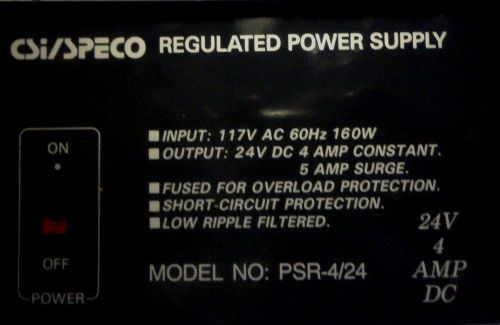 CSI/SPECO PSR-4/24 REGULATED POWER SUPPLY 24V 4 AMP DC