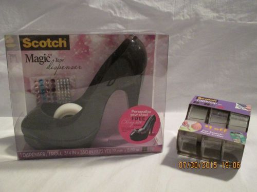 Scotch Magic Tape Stiletto Shoe Dispenser w/ 3 Pack of Gift Wrap Tape