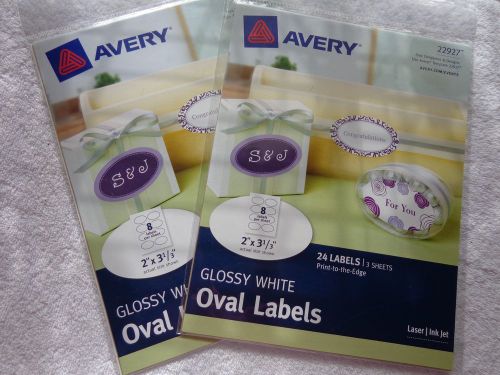 2 PACKAGES AVERY GLOSSY WHITE OVAL LABELS 22927 24 LABELS IN EACH PACKAGE