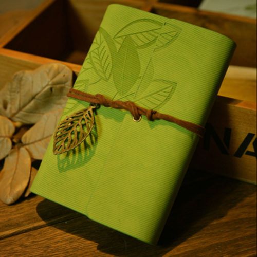 Green Leather Binder Journal with Leaves  Fast Shipping!
