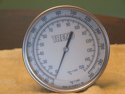 TREND 5&#034; MODEL 52 Adj. Bimetal Thermometer 50-300°F / 10-150°C 1/2&#034; NPT 4&#034; Stem