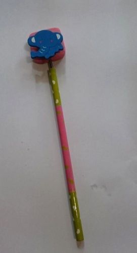 Pencil Fancy Pink and Green With Blue Elephant Clip Wooden Child writing