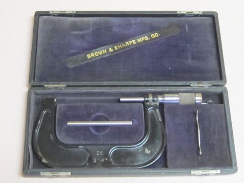 Brown &amp; sharpe mfg. co. micrometer #65 3-4&#034; made in usa with case... for sale