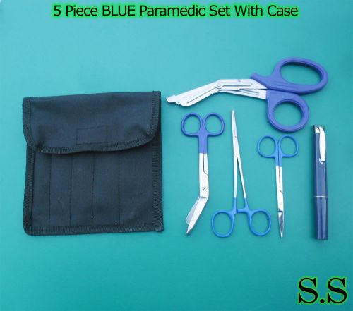 5 Piece BLUE Paramedic Set With Case - Diagnostic EMT Nursing EMS Emergency