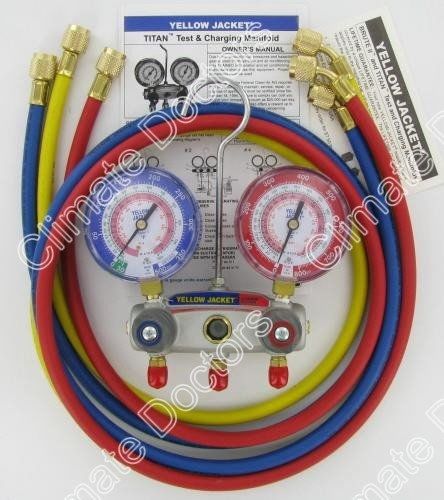 Yellow jacket 49867 titan 2-valve test and charging manifold degrees f, psi for sale