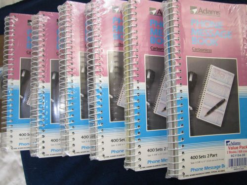 6 PHONE MESSAGE BOOKS 400 SETS X 6 = 2400 TOTAL FORMS CARBONLESS Adams 4 on Page