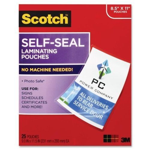 Scotch self-sealing laminating pouches, 9.5 mil, 8 1/2 x 11, 25/pack for sale