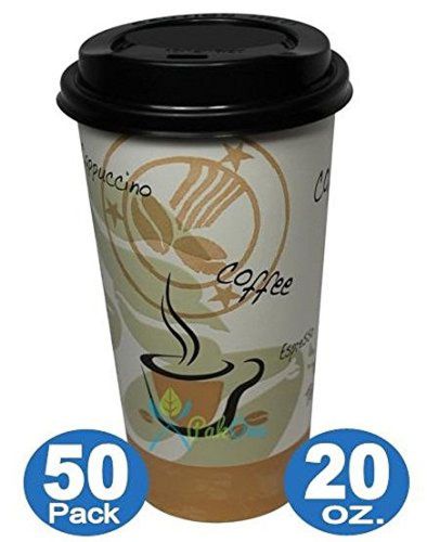 [50pk] 20 Ounce Best Hot Paper Cups for Coffee Tea and Hot Drinks. 50% Thicke...