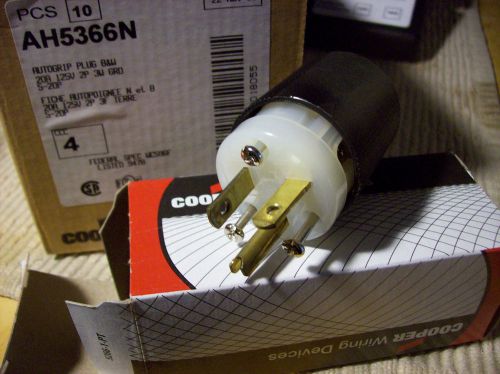 Cooper ah5366n plug, b/w, 20a 125v 2p 3w grd 5-20p, (box of 9) ($5.55 ea) for sale