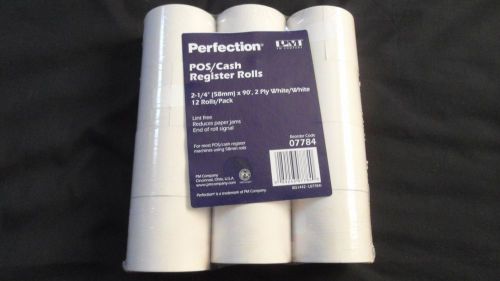 12 Brand New Perfection POS/Cash Register Rolls 2 1/4&#034; x 90&#039; 2 Ply White