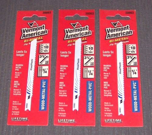 3 ea. vermont american 30063 3-5/8&#034; 10-tpi u-shank wood, metal, jig saw blades for sale