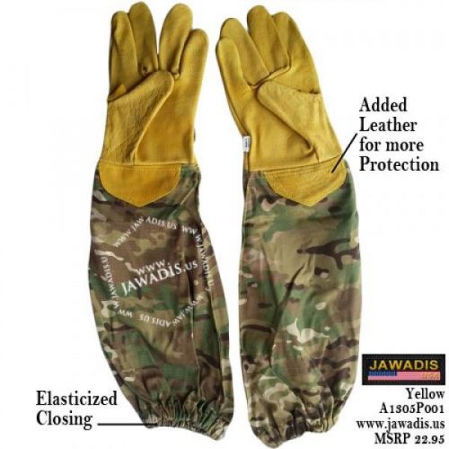 XL Jawadis Camouflage Adult Yellow Cowhide Leather Bee Keeper Beekeeping Gloves
