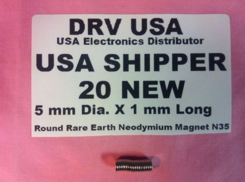 20 Pcs New 5 mm Dia. X 1 mm Long  Round Rare Earth Neodymium Magnet N35 USA