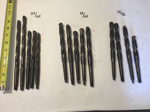 Lot of 14 drill bit   19/32&#034;,39/64&#034;,29/64&#034;    #1 morse taper high speed steel for sale